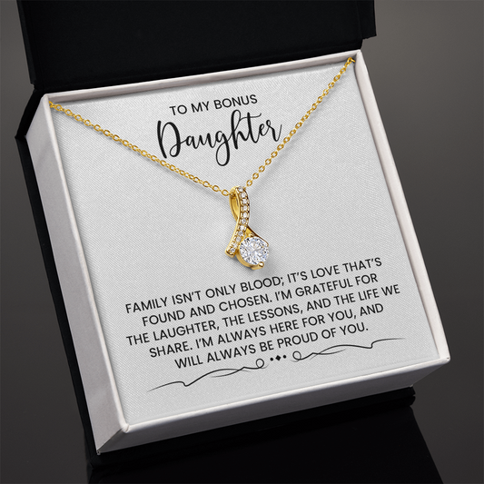 My Bonus Daughter - Christmas, Birthday, Special Occasion Alluring Beauty Gold Pendant Necklace  With Heartfelt Message Card
