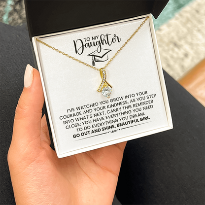 To My Daughter Graduation Celebration Gold Pendant Necklace  With Heartfelt Message Card