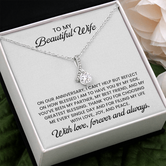 Beautiful Wife Anniversary Gift, Alluring Beauty Gold Pendant Necklace  With Heartfelt Message Card