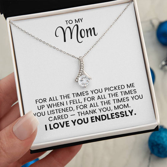 To Mom Christmas, Birthday, Mother's Day Gift - Gold Pendant Necklace  With Heartfelt Message Card