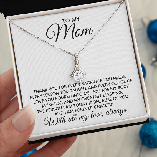 Mom Gift For Christmas, Birthday, Mother's Day - Alluring Beauty Gold Pendant Necklace  With Heartfelt Message Card
