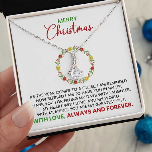 Merry Christmas Wife, Girlfriend, Soulmate Alluring Beauty Gold Pendant Necklace  With Heartfelt Message Card