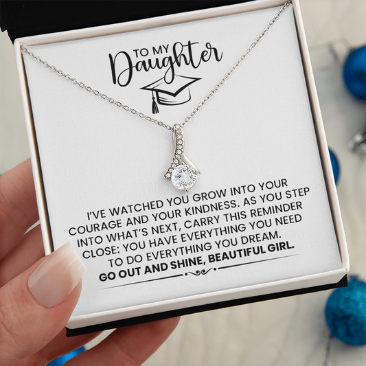 To My Daughter Graduation Celebration Gold Pendant Necklace  With Heartfelt Message Card