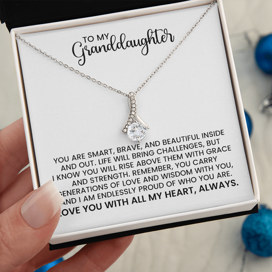 Granddaughter Christmas, Birthday, Graduation Gift - Alluring Beauty Gold Pendant Necklace  With Heartfelt Message Card