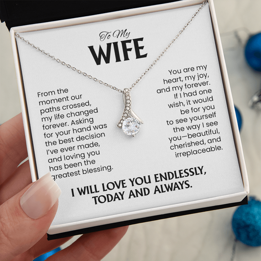 To My Wife Gift For Christmas, Anniversary, Birthday - Alluring Beauty Gold Pendant Necklace  With Heartfelt Message Card