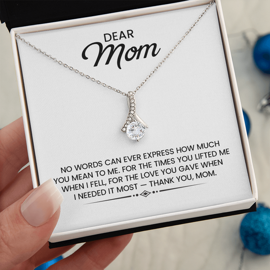 Mom Gift For Christmas, Birthday, Mother's Day - Alluring Beauty Gold Pendant Necklace  With Heartfelt Message Card