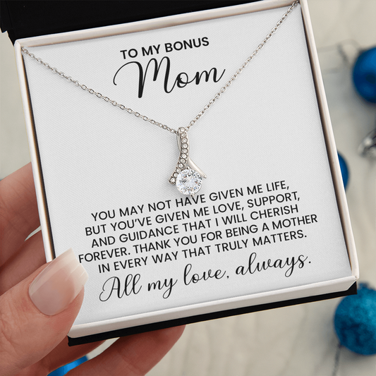 Bonus Mom Gift For Christmas, Birthday, Special Occasion - Alluring Beauty Gold Pendant Necklace  With Heartfelt Message Card