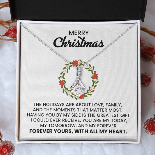 Merry Christmas To Wife, Girlfriend, Soulmate Alluring Beauty Gold Pendant Necklace  With Heartfelt Message Card