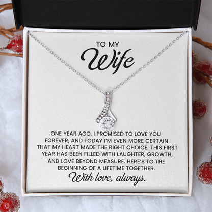 To My Wife, 1st Anniversary Gift Alluring Beauty Gold Pendant Necklace  With Heartfelt Message Card