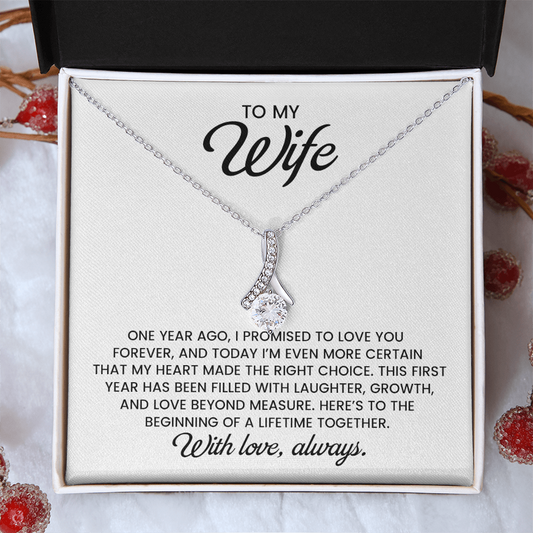 To My Wife, 1st Anniversary Gift Alluring Beauty Gold Pendant Necklace  With Heartfelt Message Card