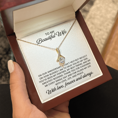 Beautiful Wife Anniversary Gift, Alluring Beauty Gold Pendant Necklace  With Heartfelt Message Card