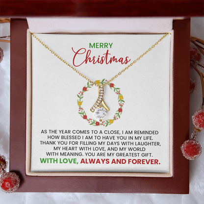 Merry Christmas Wife, Girlfriend, Soulmate Alluring Beauty Gold Pendant Necklace  With Heartfelt Message Card