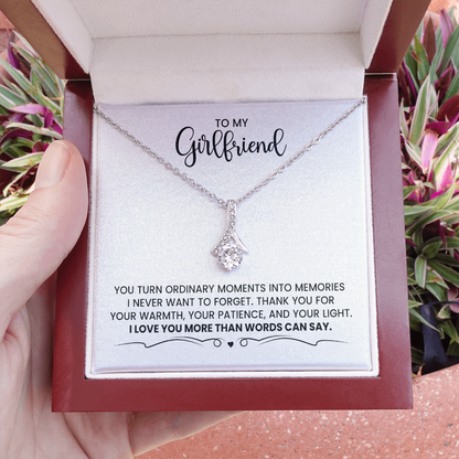 To My Girlfriend - Christmas, Birthday, Anniversary, Special Occasion Alluring Beauty Gold Necklace Gift  With Heartfelt Message Card
