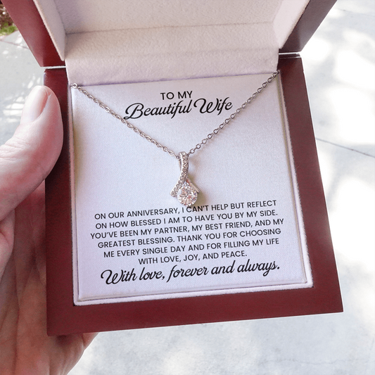 Beautiful Wife Anniversary Gift, Alluring Beauty Gold Pendant Necklace  With Heartfelt Message Card