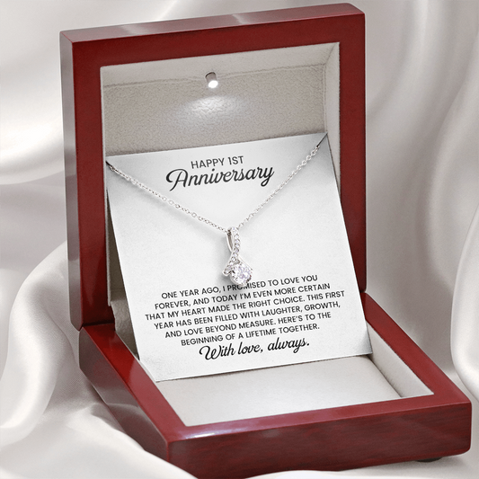 1st Anniversary Wife Gift - Alluring Beauty Gold Pendant Necklace  With Heartfelt Message Card