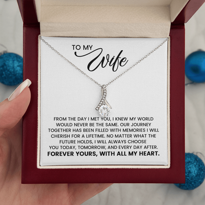 To My Wife - Christmas, Anniversary, Birthday Gift, Alluring Beauty Gold Pendant Necklace  With Heartfelt Message Card