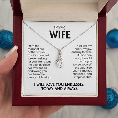 To My Wife Gift For Christmas, Anniversary, Birthday - Alluring Beauty Gold Pendant Necklace  With Heartfelt Message Card