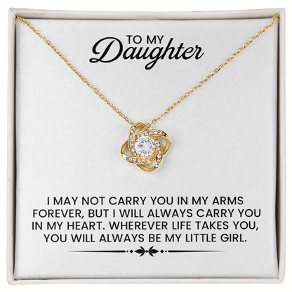 To My Daughter - Christmas, Birthday, Graduation, New Job, Special Occasion Gold Love Knot Necklace  With Heartfelt Message Card