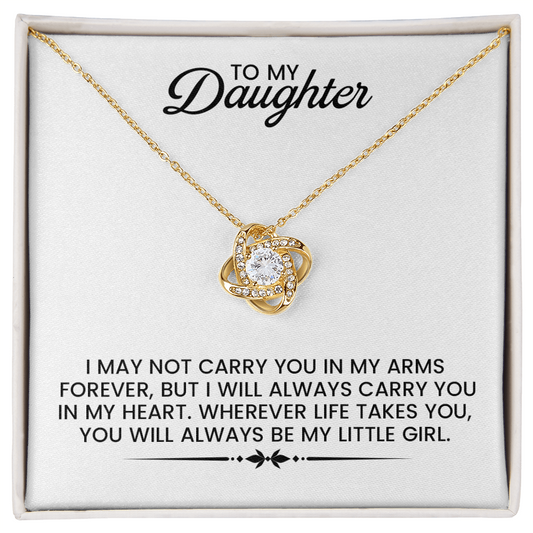 To My Daughter - Christmas, Birthday, Graduation, New Job, Special Occasion Gold Love Knot Necklace  With Heartfelt Message Card