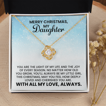 Daughter Merry Christmas Gift - Love Knot Gold Pendant Necklace  With Heartfelt Message Card