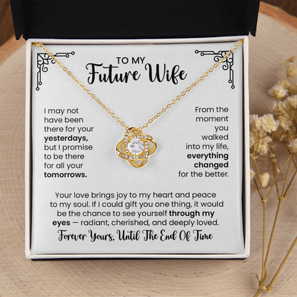Future Wife Gift For Christmas, Anniversary, Birthday - Love Knot Gold Heart Necklace With Heartfelt Message Card