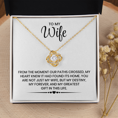To My Wife Gift  For Christmas, Anniversary, Birthday - Love Knot Gold Pendant Necklace  With Heartfelt Message Card