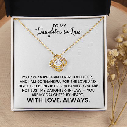 Daughter-in-Law Love and Appreciation Gift - Love Knot Gold Pendant Necklace  With Heartfelt Message Card