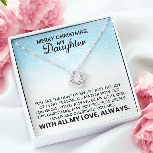 Daughter Merry Christmas Gift - Love Knot Gold Pendant Necklace  With Heartfelt Message Card
