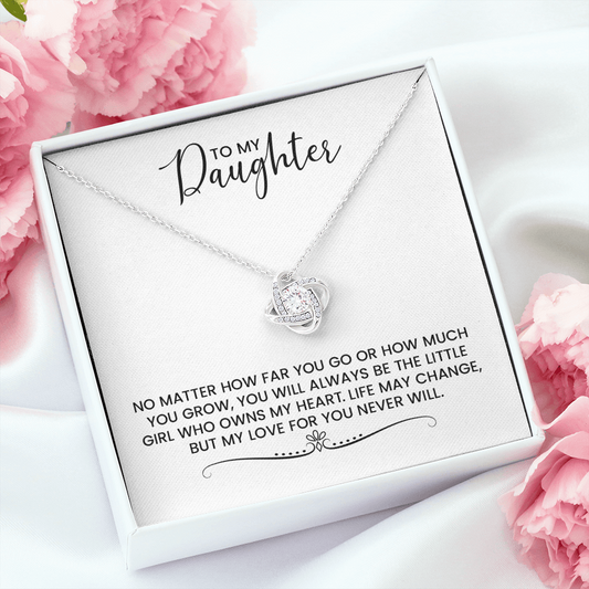 To My Daughter Gift For Christmas, Birthday, Graduation - Love Knot Gold Pendant Necklace  With Heartfelt Message Card