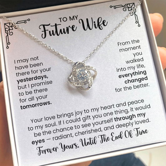 Future Wife Gift For Christmas, Anniversary, Birthday - Love Knot Gold Heart Necklace With Heartfelt Message Card