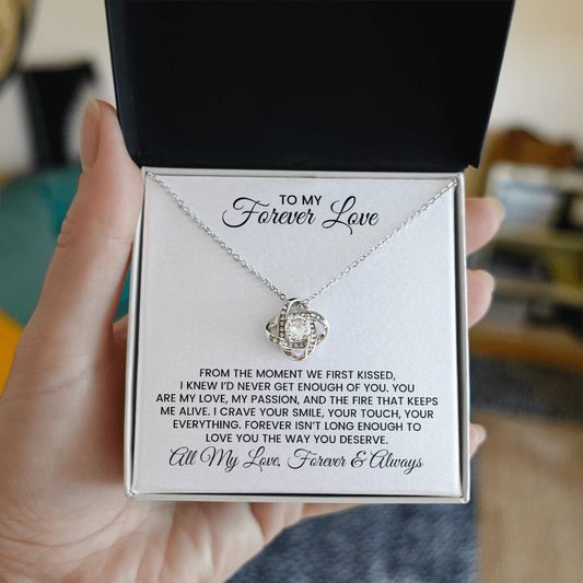 Wife, Girlfriend, Soulmate Gift for Christmas, Anniversary, Birthday - Love Knot Gold Pendant Necklace  With Heartfelt Message Card