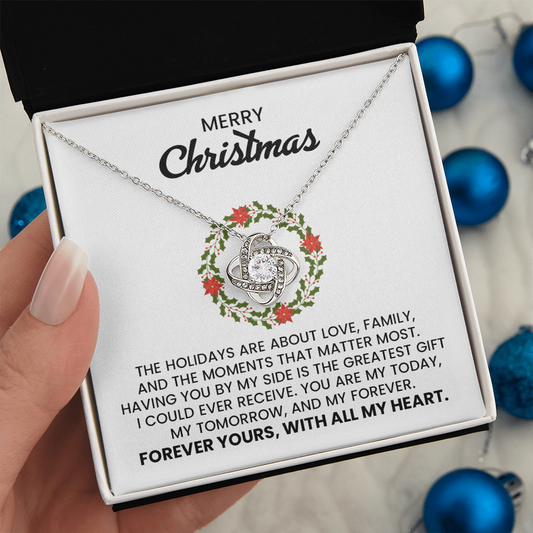 Wife, Girlfriend, Soulmate Merry Christmas Love Knot Gold Pendant Necklace  With Heartfelt Message Card