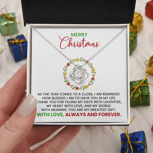 Christmas Gift For Wife, Girlfriend, Soulmate - Love Knot Gold Pendant Necklace  With Heartfelt Message Card