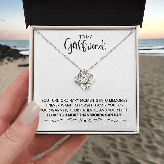To My Girlfriend - Birthday, Christmas, Anniversary Gift Love Knot Gold Necklace  With Heartfelt Message Card