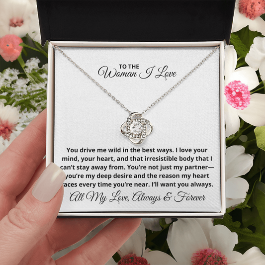 Wife, Girlfriend, Soulmate Gift For Christmas, Anniversary, Birthday - Love Knot Gold Pendant Necklace  With Heartfelt Message Card