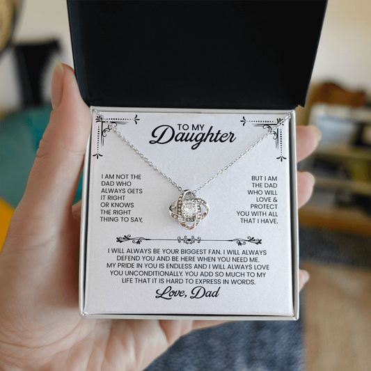 Daughter From Dad Christmas, Birthday, Graduation Gift - Love Knot Pendant Necklace And Heartfelt Message Card