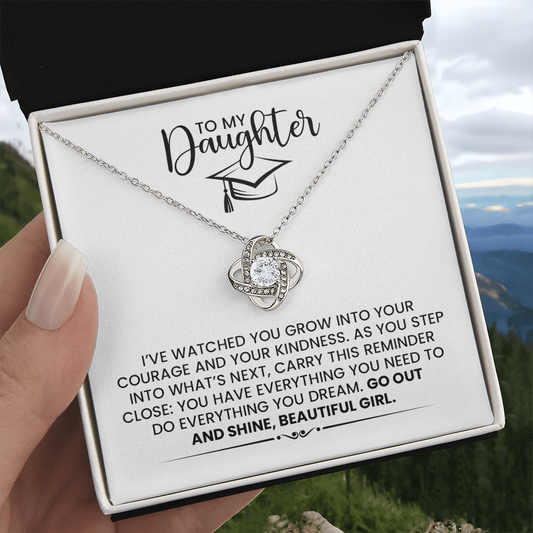 Daughter Graduation Gift From Mom Or Dad - Love Knot Gold Pendant Necklace  With Heartfelt Message Card