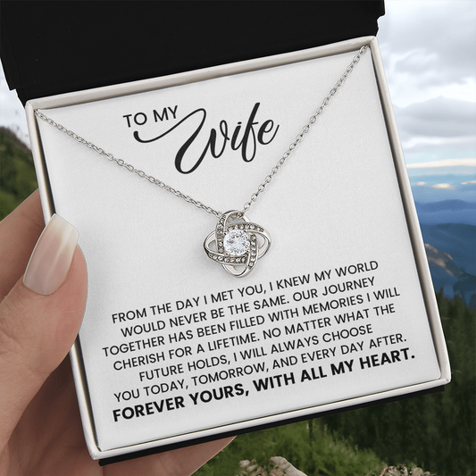 To My Wife - Christmas, Anniversary, Birthday Gift, Love Knot Gold Pendant Necklace  With Heartfelt Message Card