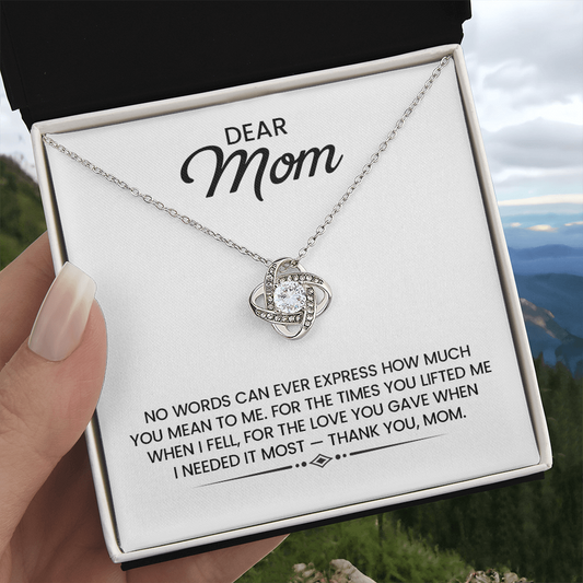 Mom Gift For Christmas, Birthday, Mother's Day - Love Knot Gold Pendant Necklace  With Heartfelt Message Card
