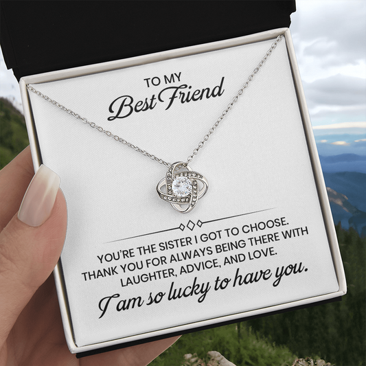 To My Best Friend - Love And Appreciation Gift, Love Knot Gold Pendant Necklace  With Heartfelt Message Card