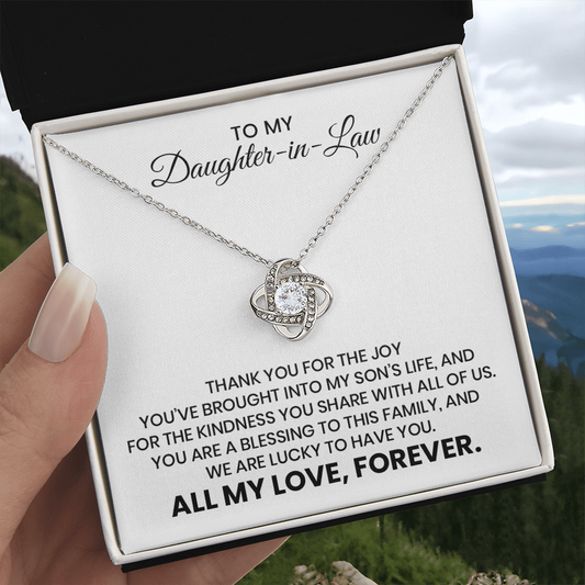 Daughter-in-Law Christmas, Birthday, Appreciation Gift - Love Knot Gold Pendant Necklace  With Heartfelt Message Card