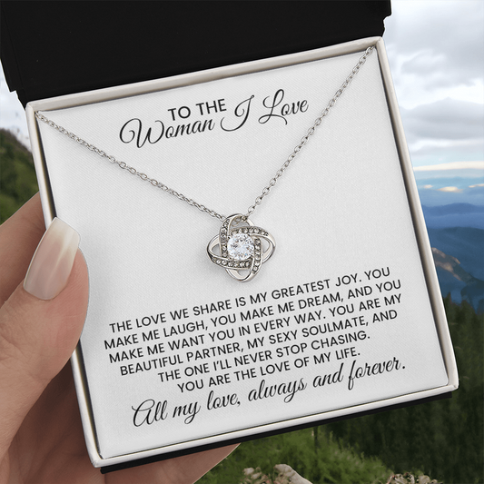 Woman I Love Christmas, Anniversary, Birthday Gift For Wife, Girlfriend, Soulmate - Love Knot Gold Pendant Necklace  With Heartfelt Message Card