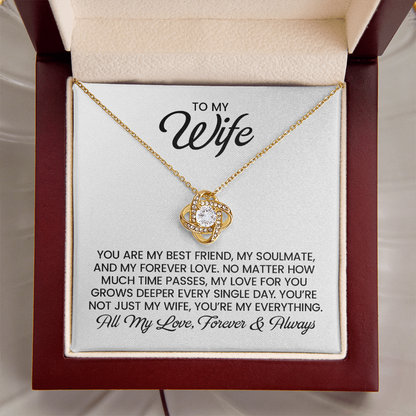 Wife Gift For Christmas, Anniversary, Birthday - Love Knot Gold Pendant Necklace With Heartfelt Message Card