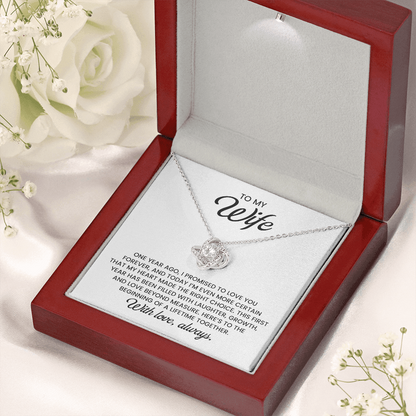 To My Wife, 1st Anniversary Gift Love Knot Gold Pendant Necklace  With Heartfelt Message Card