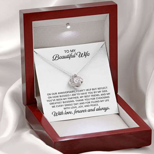 Beautiful Wife Anniversary Gift, Love Knot Gold Pendant Necklace  With Heartfelt Message Card