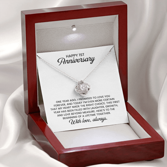 1st Anniversary Gift For Wife - Love Knot Gold Pendant Necklace  With Heartfelt Message Card