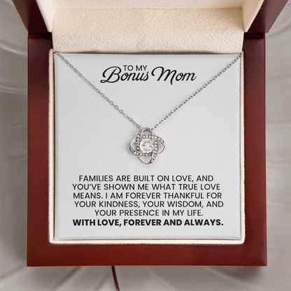 Bonus Mom Gift For Christmas, Birthday, Mother's Day - Love Knot Gold Pendant Necklace  With Heartfelt Message Card