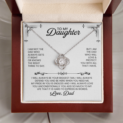 Daughter From Dad Christmas, Birthday, Graduation Gift - Love Knot Pendant Necklace And Heartfelt Message Card