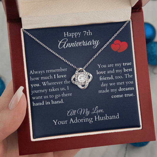 Anniversary Personalized Love Knot Necklace With Your Anniversary Year and Custom Message