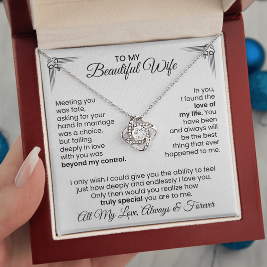 Beautiful Wife Gift For Anniversary - Love Knot Gold Pendant Necklace  With Heartfelt Message Card